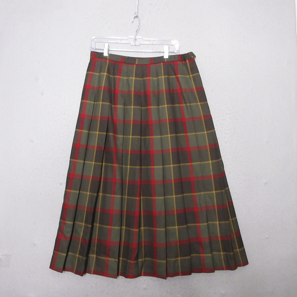 Pendleton Skirt 14 Plaid Pleated Midi Wool Tartan Green Red Vintage Made in USA
